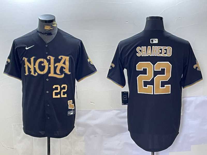 Mens New Orleans Saints #22 Rashid Shaheed Black Cool Base Stitched Baseball Jerses